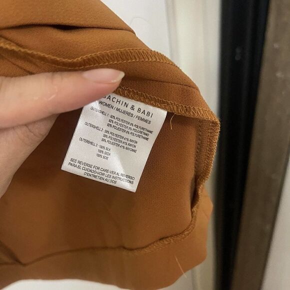 SACHIN + BABI Long Sleeve Amina Satin Tie Dress Burnt orange size US US 8 $550 - Picture 4 of 7